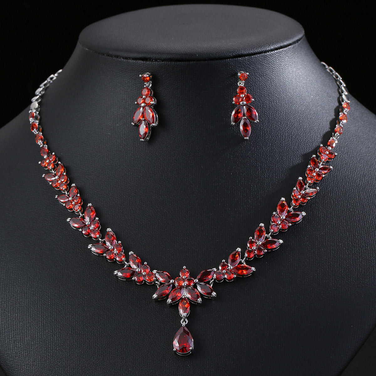 Titanium Steel Zircon Necklace and Earring Set JW002