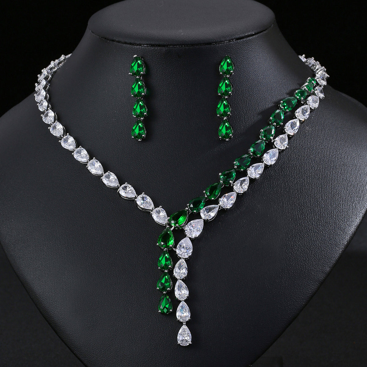 Bridal Teardrop Zircon Jewelry Set with Necklace and Earrings JW003