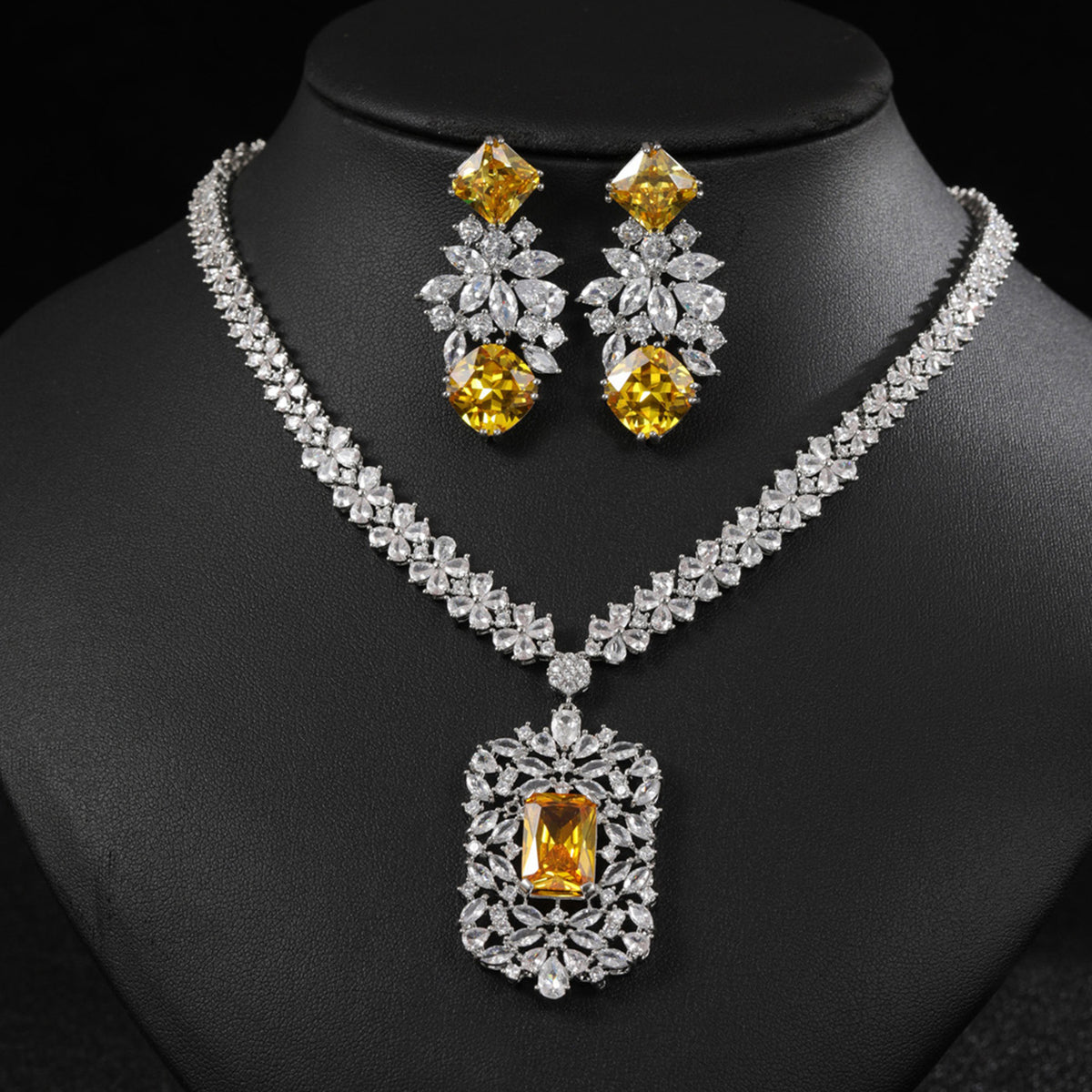 Floral Zircon Necklace and Earring Set JW005