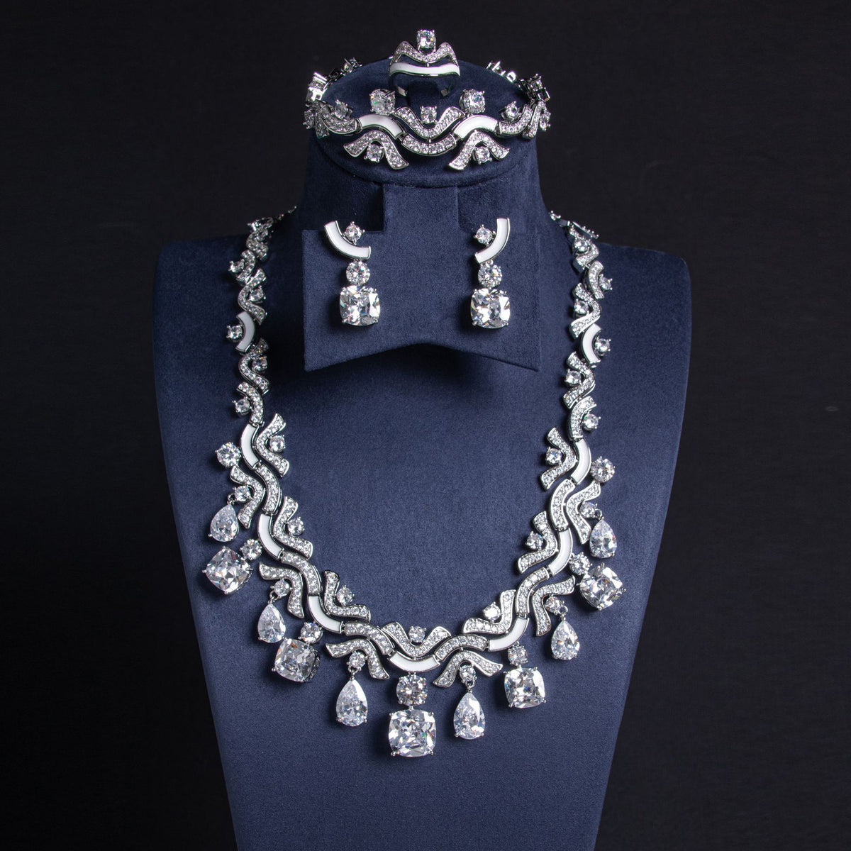 Cubic Zirconia Qil Painted Jewelry Set JW030