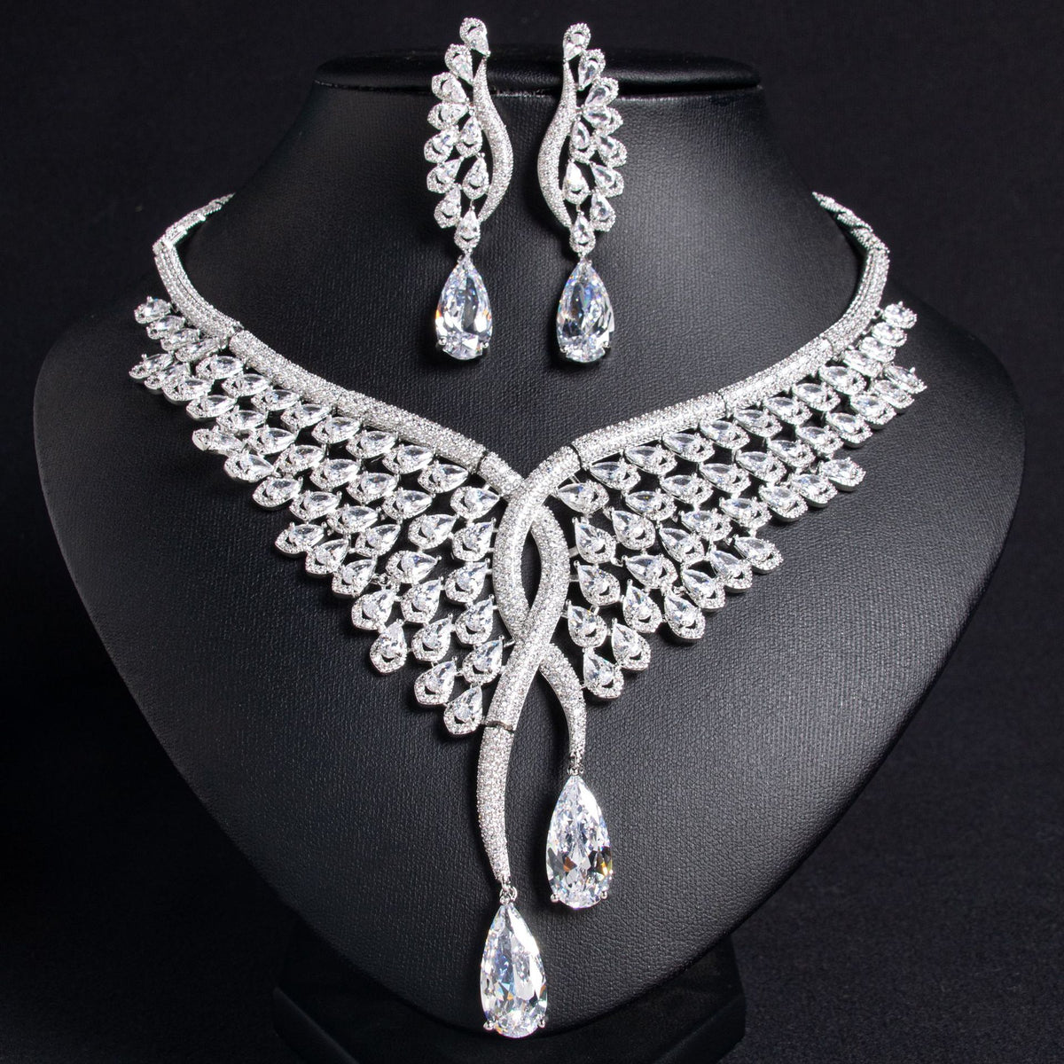 Teardrop Zircon Wing Necklace and Earring Set JW031