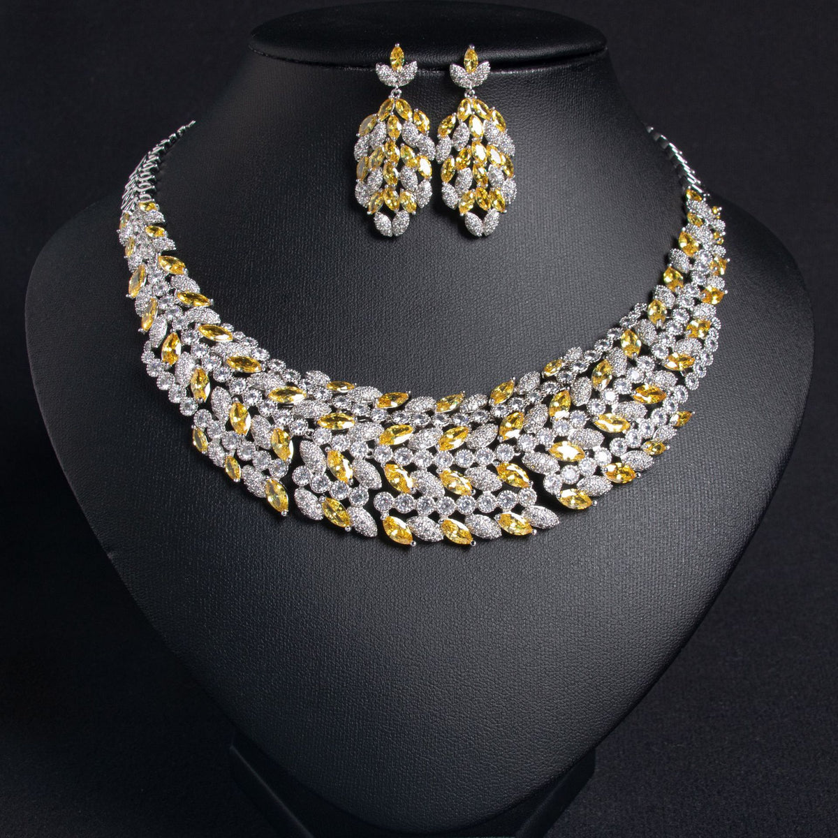 Zircon Leaf Necklace and Earring Set JW035