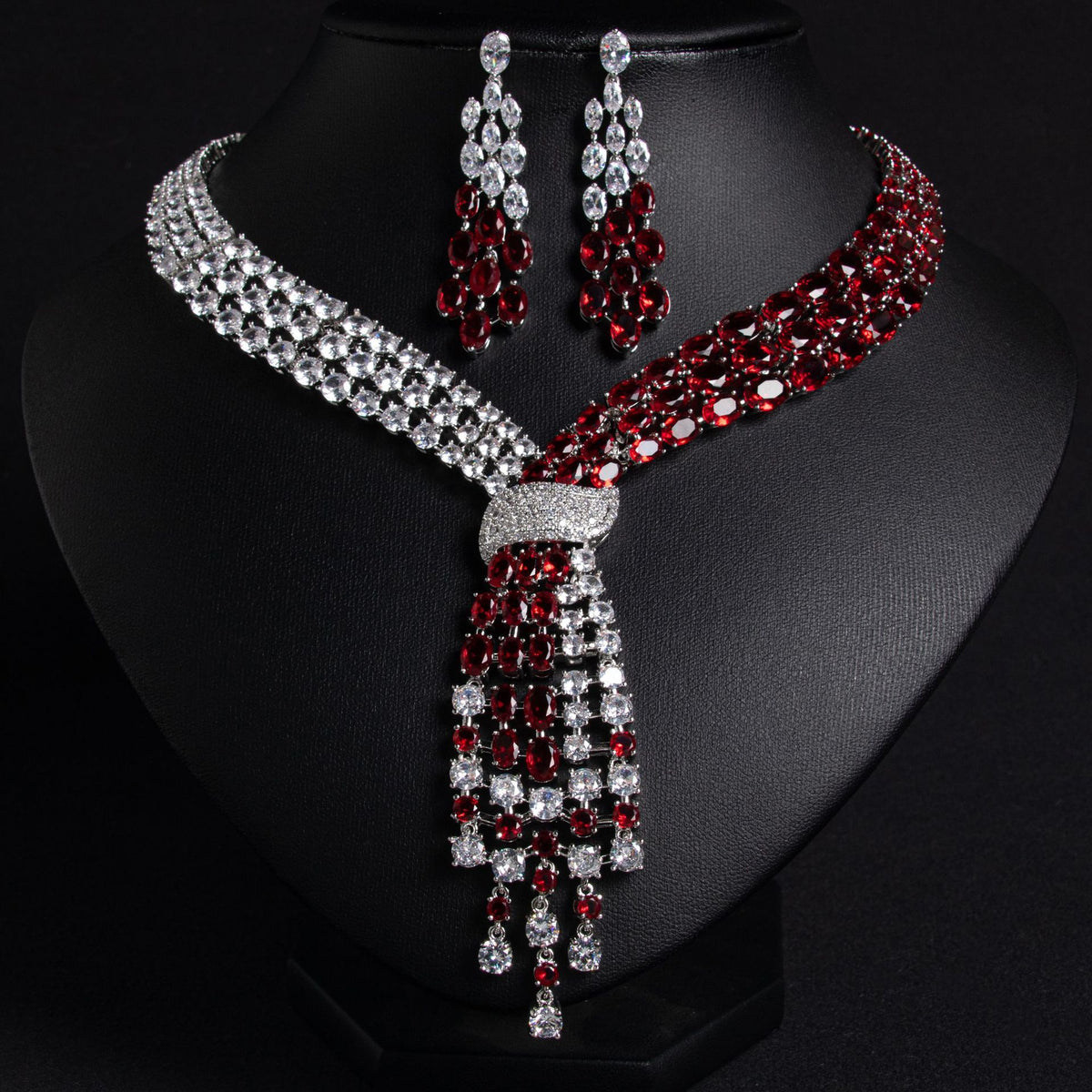 Tassel Cubic Zirconia Necklace and Earring Set JW038