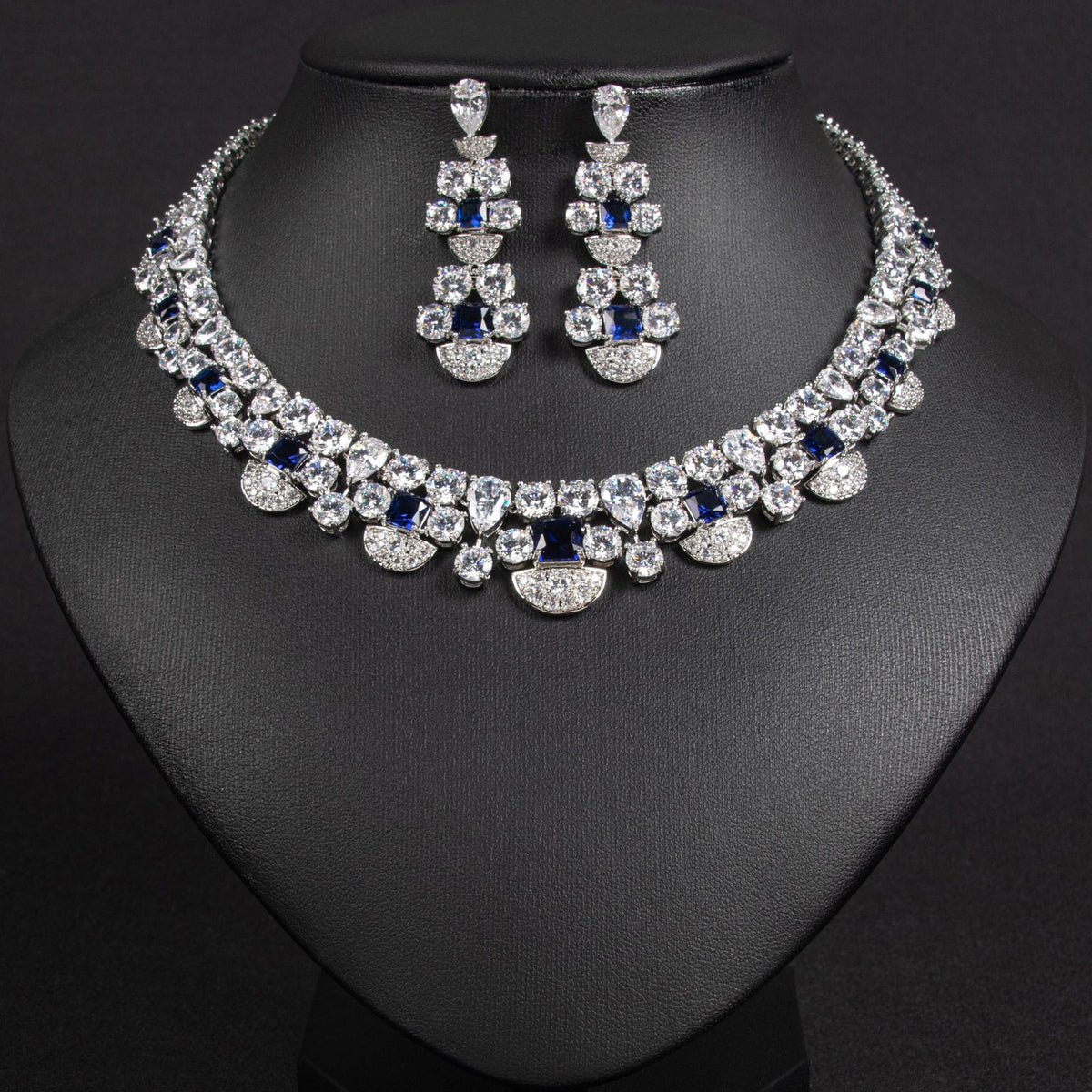 Square Cut Diamond Necklace and Earring Set JW044