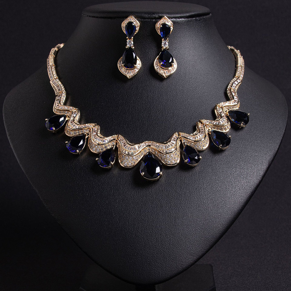 Elegant Teardrop Zircon Necklace and Earring Set JW046