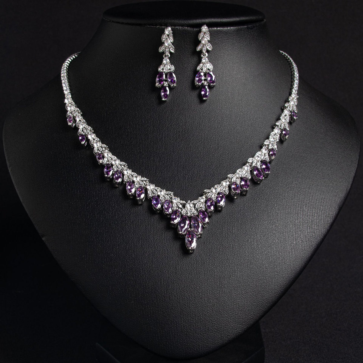 Simple Cubic Zirconia Necklace and Earring Set JW056