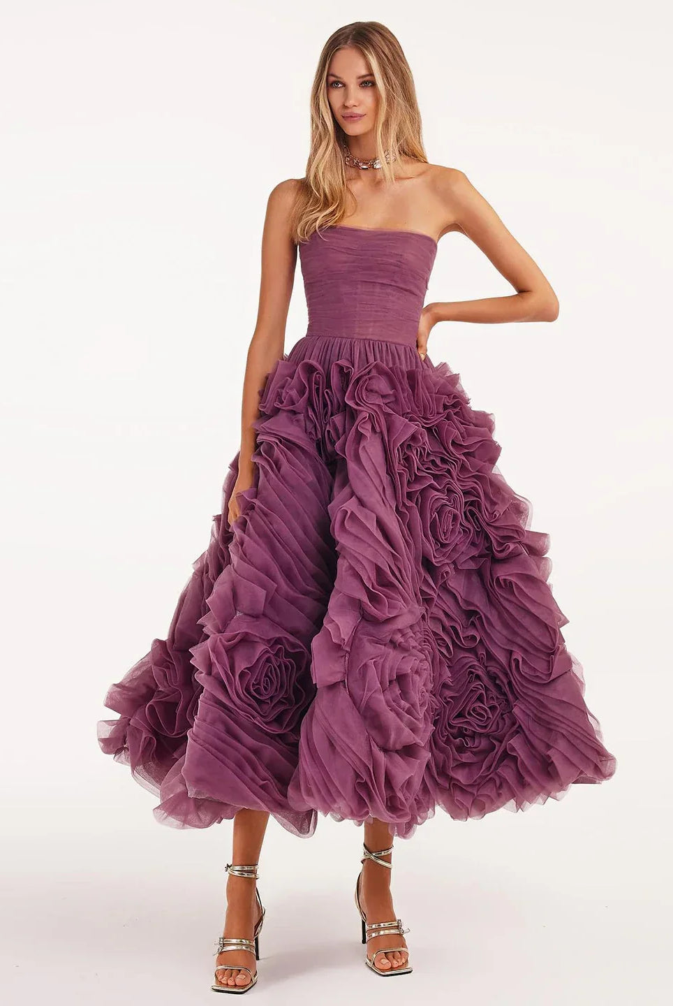 Dreamy Vow Luxury 3D Rose Flower Pink Short Evening Dresses for Women Wedding Party 2023 Strapless Midi Formal Prom Gowns 343