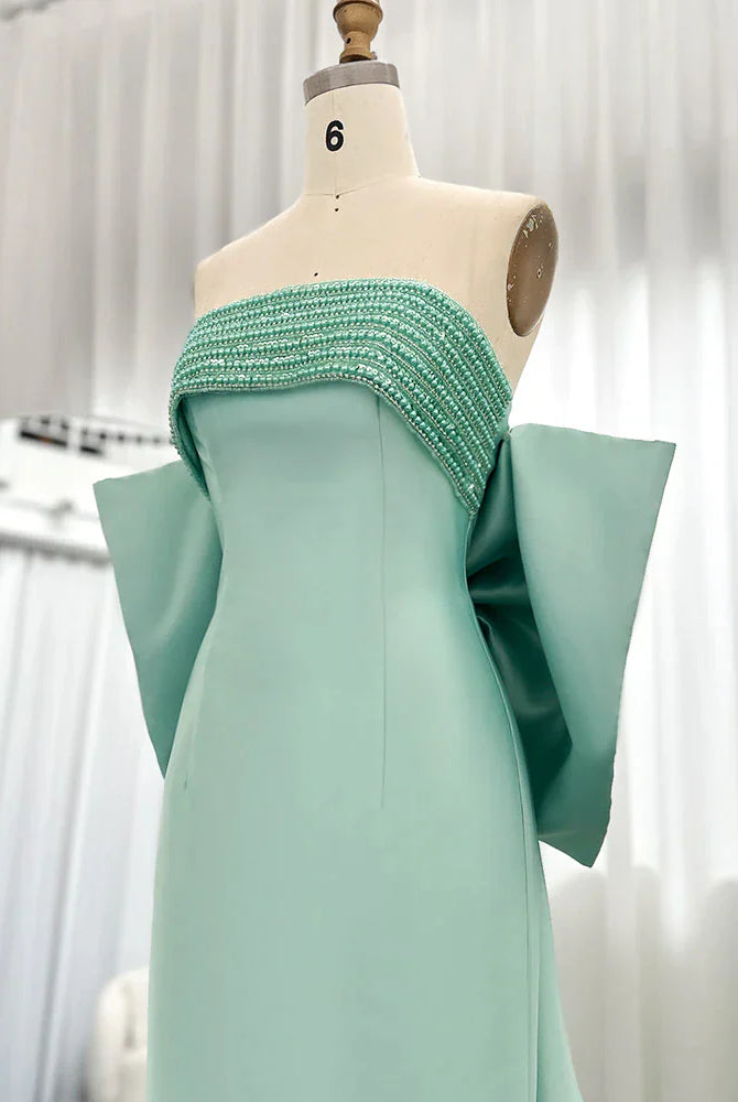 DreamyVow Luxury Dubai Lilac Arabic Evening Dresses with Bow Cape Beaded 2023 Elegant Women Wedding Formal Party Gowns 319