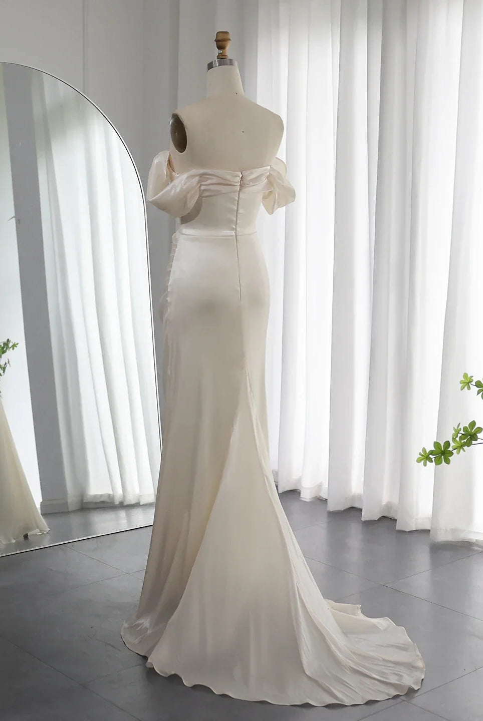 Dreamy Vow 2023 Elegant Off Shoulder Arabic Mermaid Beige Evening Dress for Women Wedding Party Dubai Long Formal Gowns F001