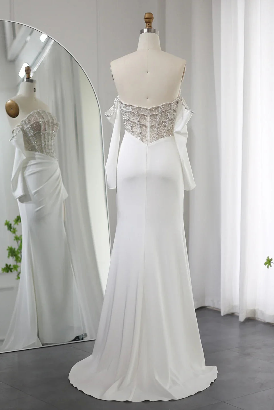 Dreamy Vow Luxury Dubai Mermaid White Evening Dress 2023 Sexy Scalloped High Slit Prom Dresses for Women Wedding Party 416