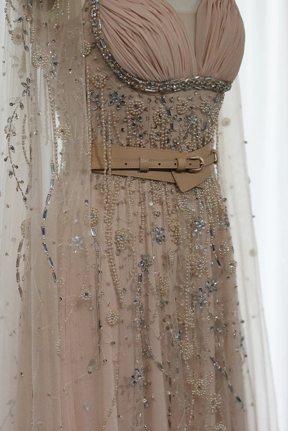Dreamy Vow Arabic Champagne Dubai Evening Dresses Luxury 2023 Celebrity Beaded Tassel High Slit Women Wedding Party Dress 376