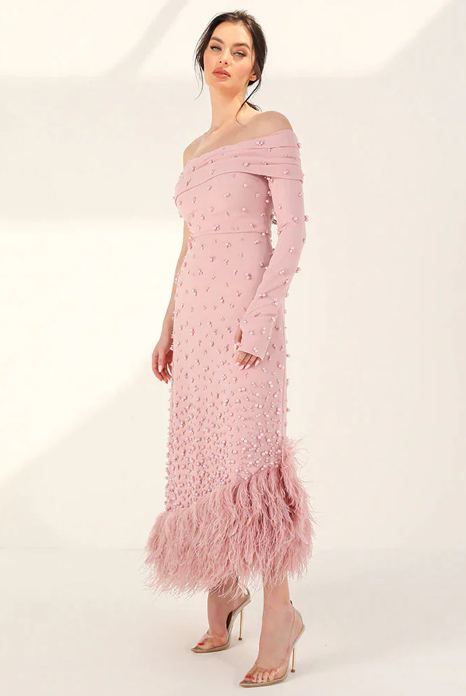Dreamy VowLuxury Feathers Dubai Pink Mermaid Evening Dress for Women Wedding Sage Green One Shoulder Arabic Party Gowns 388