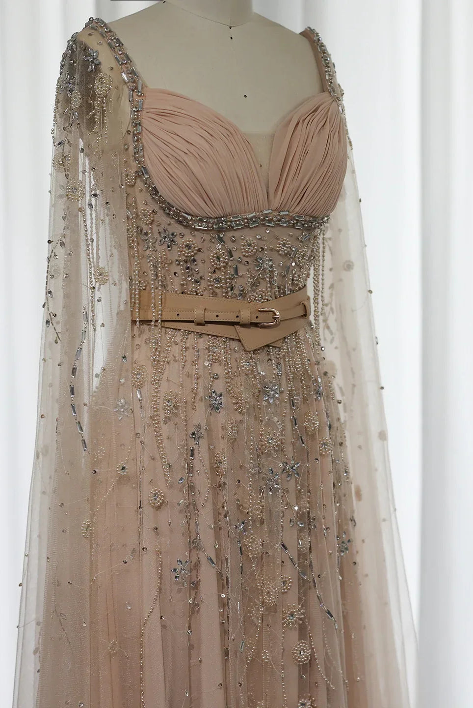 Dreamy Vow Arabic Champagne Dubai Evening Dresses Luxury 2023 Celebrity Beaded Tassel High Slit Women Wedding Party Dress 376