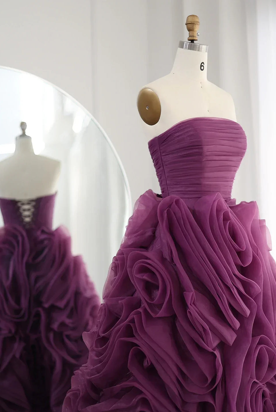 Dreamy Vow Luxury 3D Rose Flower Pink Short Evening Dresses for Women Wedding Party 2023 Strapless Midi Formal Prom Gowns 343
