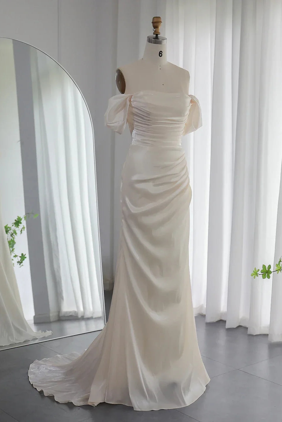 Dreamy Vow 2023 Elegant Off Shoulder Arabic Mermaid Beige Evening Dress for Women Wedding Party Dubai Long Formal Gowns F001