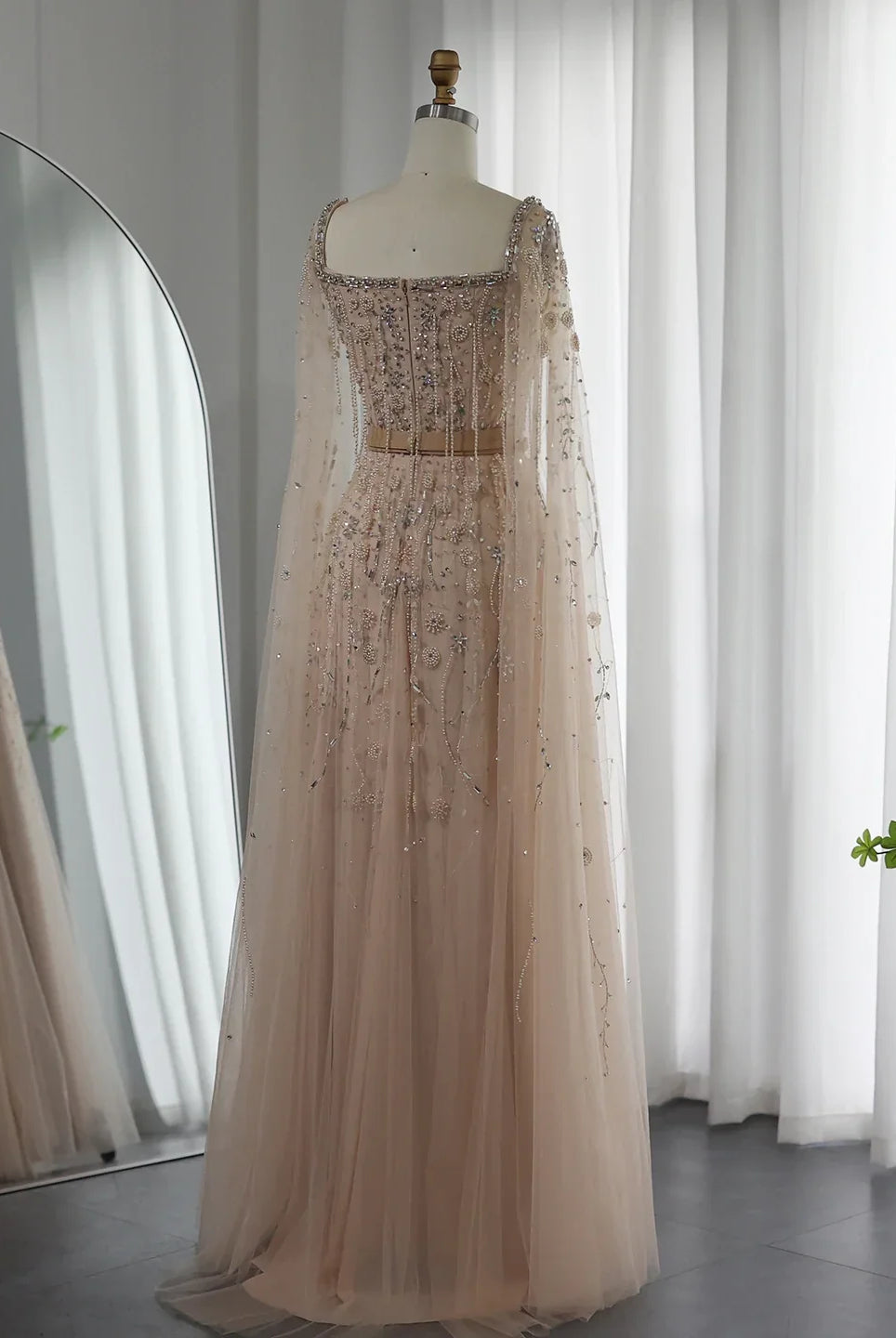 Dreamy Vow Arabic Champagne Dubai Evening Dresses Luxury 2023 Celebrity Beaded Tassel High Slit Women Wedding Party Dress 376