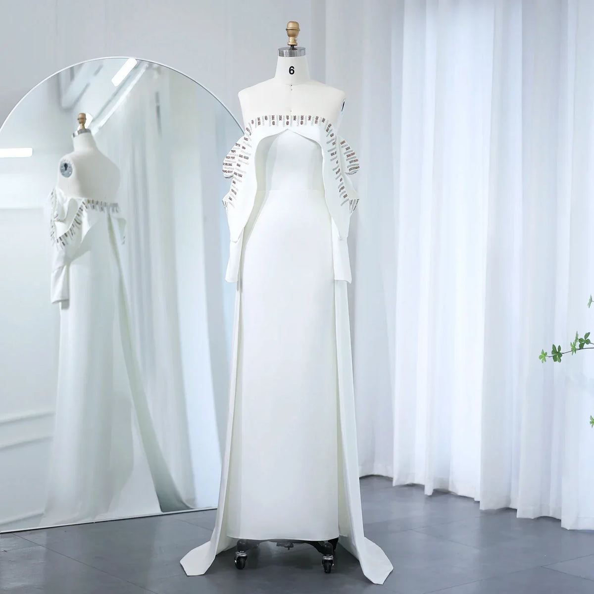 Elegant Off White Mermaid Evening Dress with Cape SF008