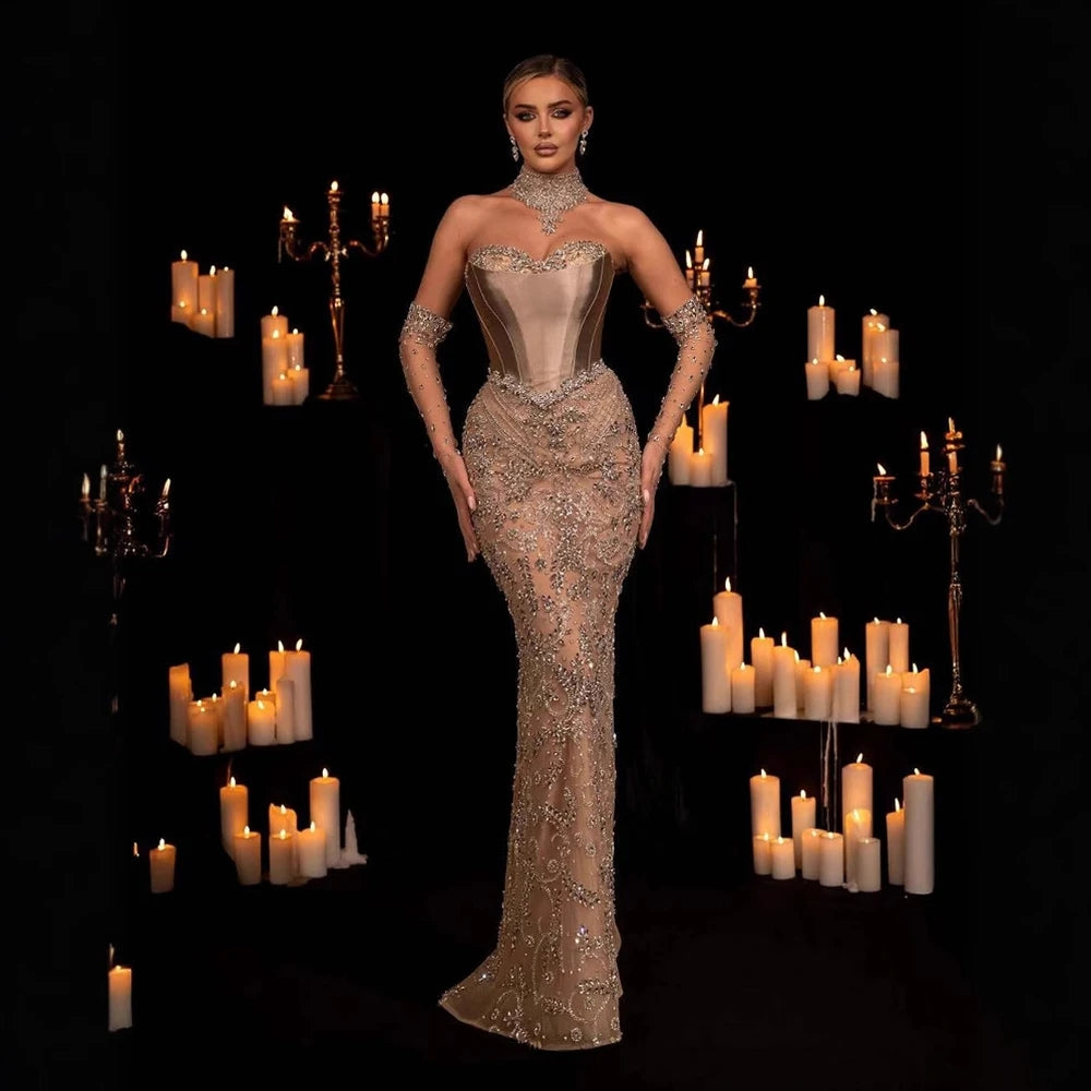 Mermaid Drop Waist Evening Dress with Scarf and Gloves SS069