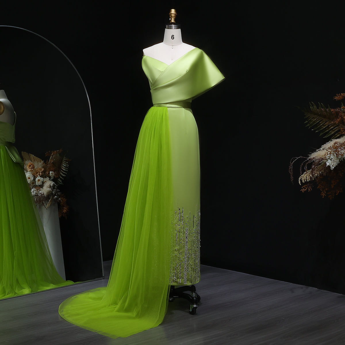 Luxury Beaded One Shoulder Evening Dress with Overskirt SS405
