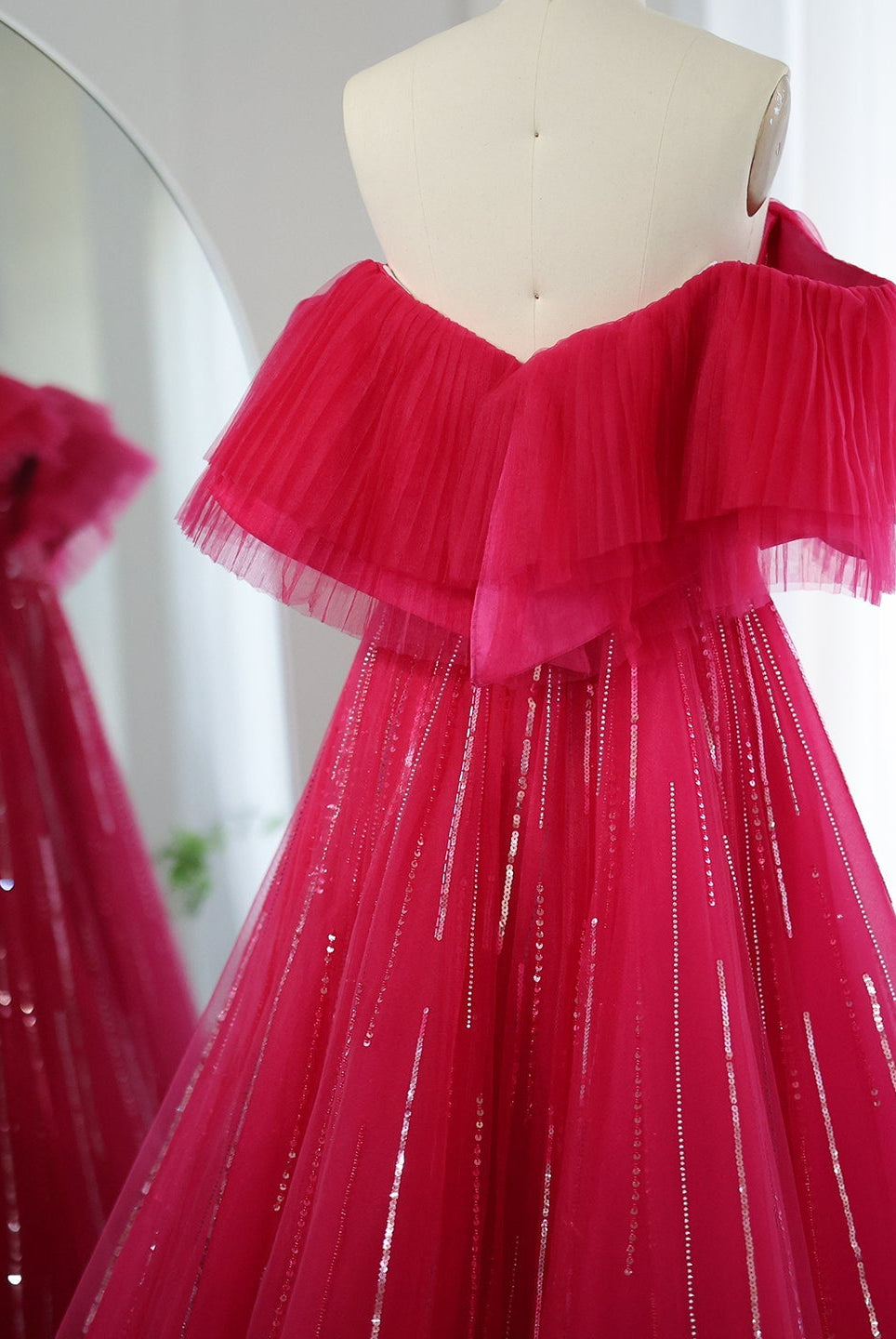 Dreamy Vow Luxury Dubai Ball Gown Fuchsia Evening Dress for Women Wedding 2023 Off Shoulder Arabic Celebrity Party Gown 390