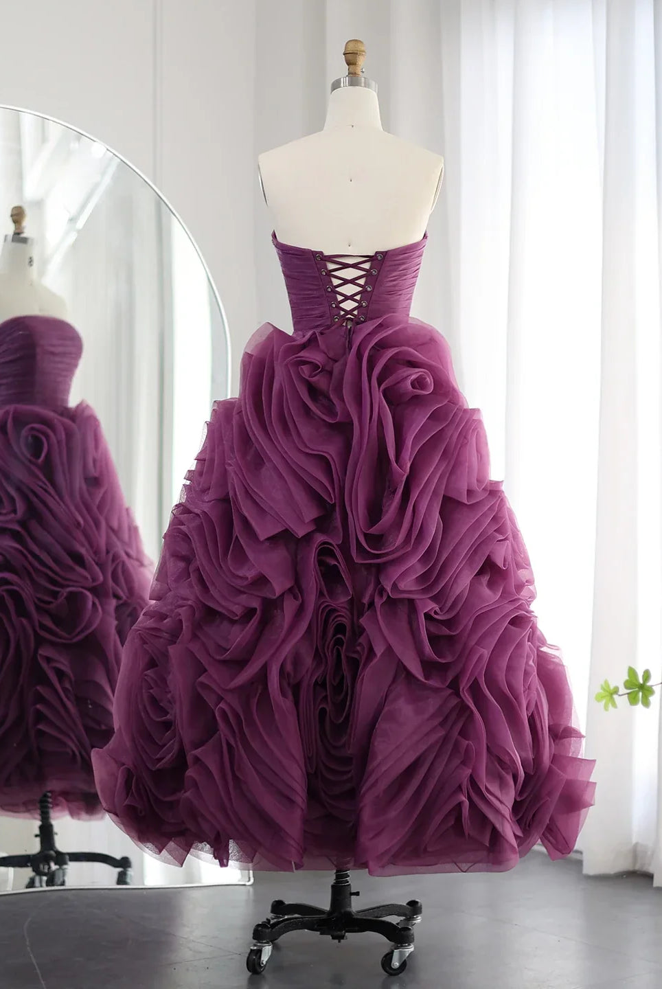 Dreamy Vow Luxury 3D Rose Flower Pink Short Evening Dresses for Women Wedding Party 2023 Strapless Midi Formal Prom Gowns 343