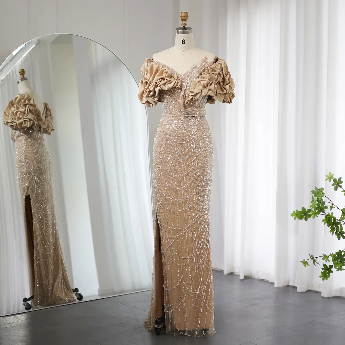Elegant Sage Green Off Shoulder Mermaid Evening Dress SS288