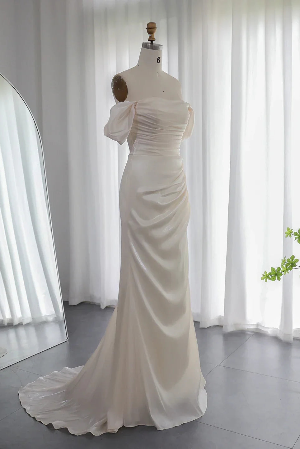 Dreamy Vow 2023 Elegant Off Shoulder Arabic Mermaid Beige Evening Dress for Women Wedding Party Dubai Long Formal Gowns F001