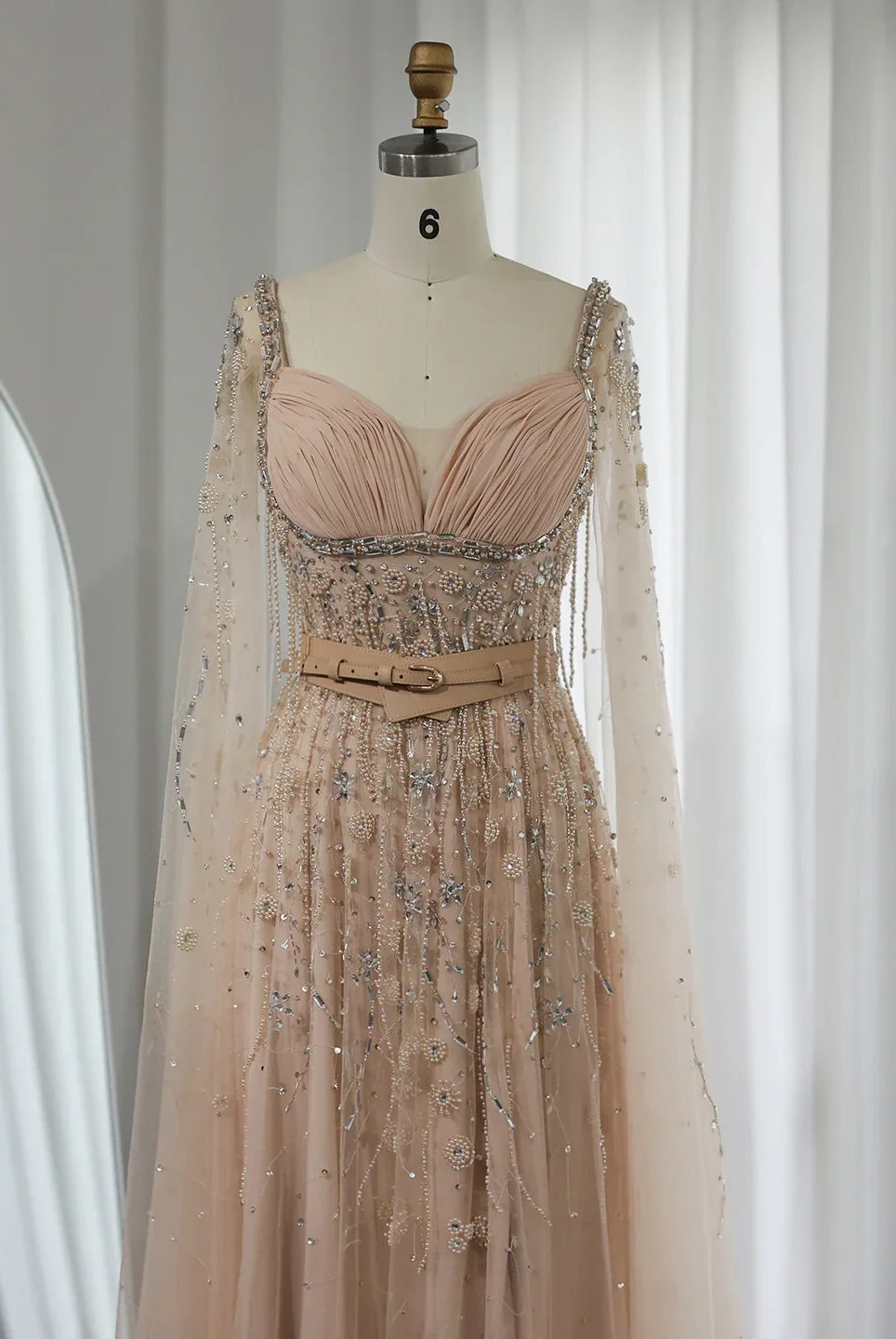 Dreamy Vow Arabic Champagne Dubai Evening Dresses Luxury 2023 Celebrity Beaded Tassel High Slit Women Wedding Party Dress 376