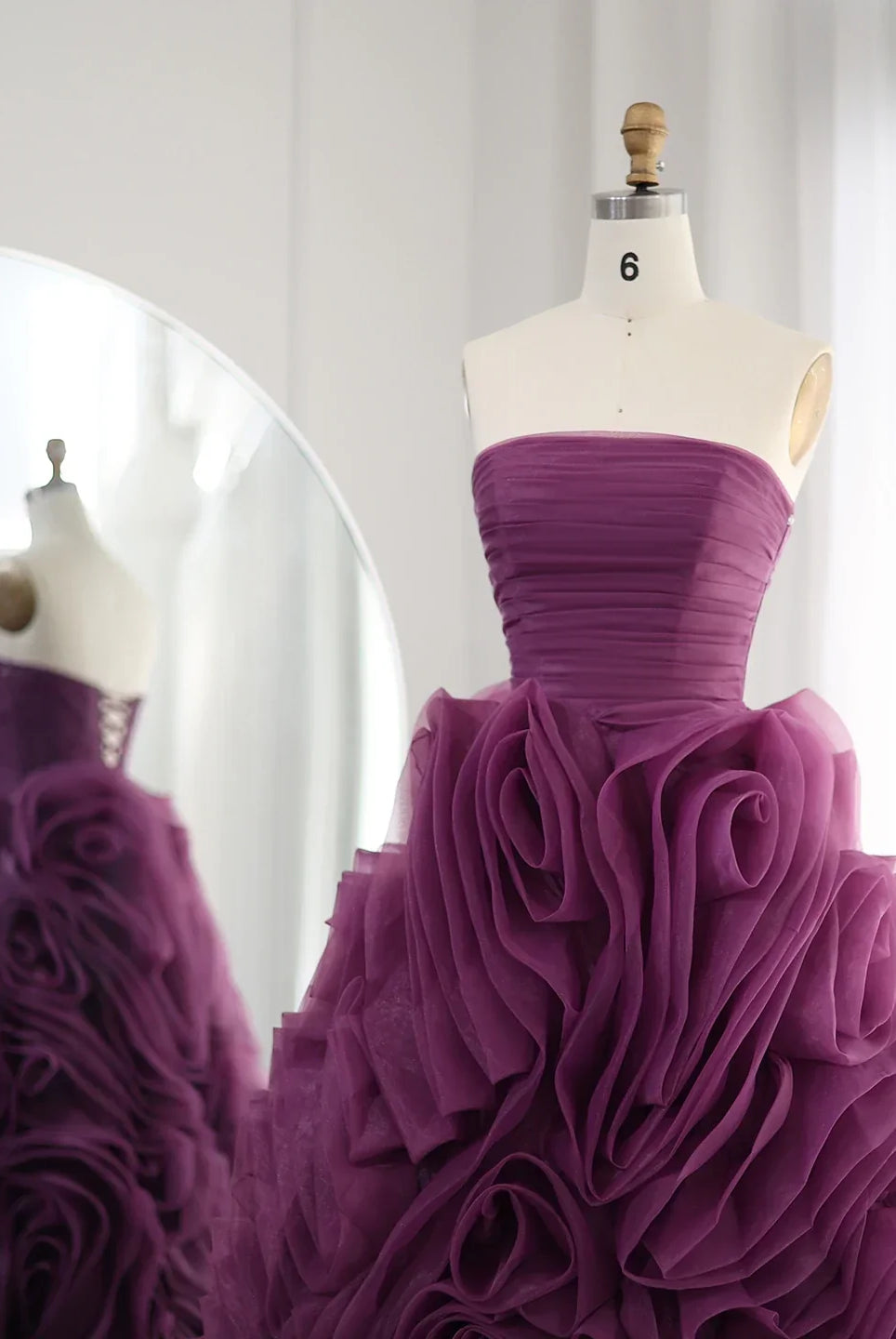 Dreamy Vow Luxury 3D Rose Flower Pink Short Evening Dresses for Women Wedding Party 2023 Strapless Midi Formal Prom Gowns 343