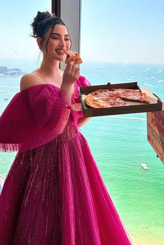 Dreamy Vow Luxury Dubai Ball Gown Fuchsia Evening Dress for Women Wedding 2023 Off Shoulder Arabic Celebrity Party Gown 390