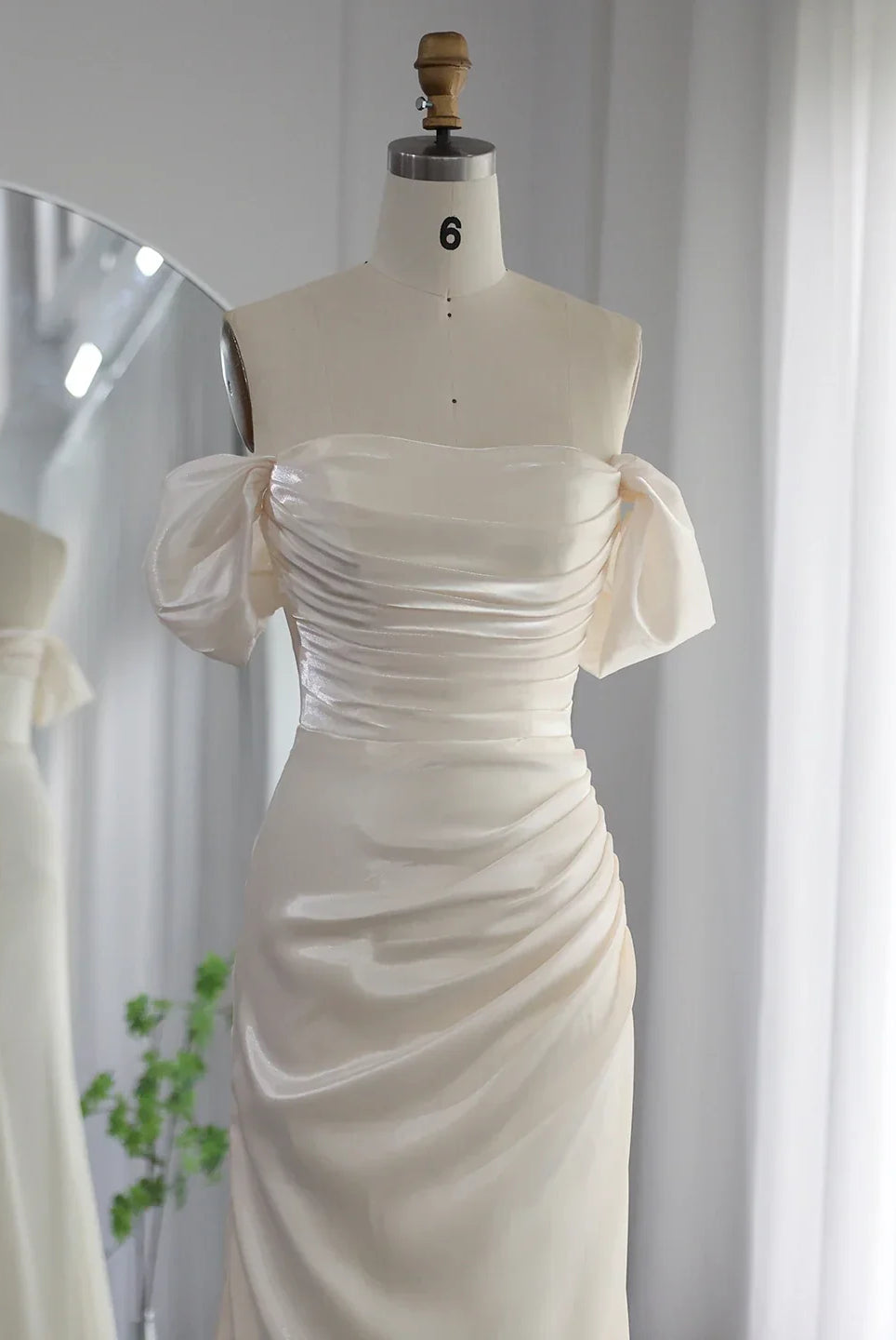 Dreamy Vow 2023 Elegant Off Shoulder Arabic Mermaid Beige Evening Dress for Women Wedding Party Dubai Long Formal Gowns F001