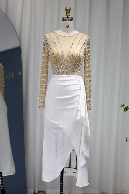 Dreamy Vow Dubai White Mermaid Arabic Evening Dress Long Sleeve Luxury Women for Wedding Party Midi Prom Formal Dresses 270