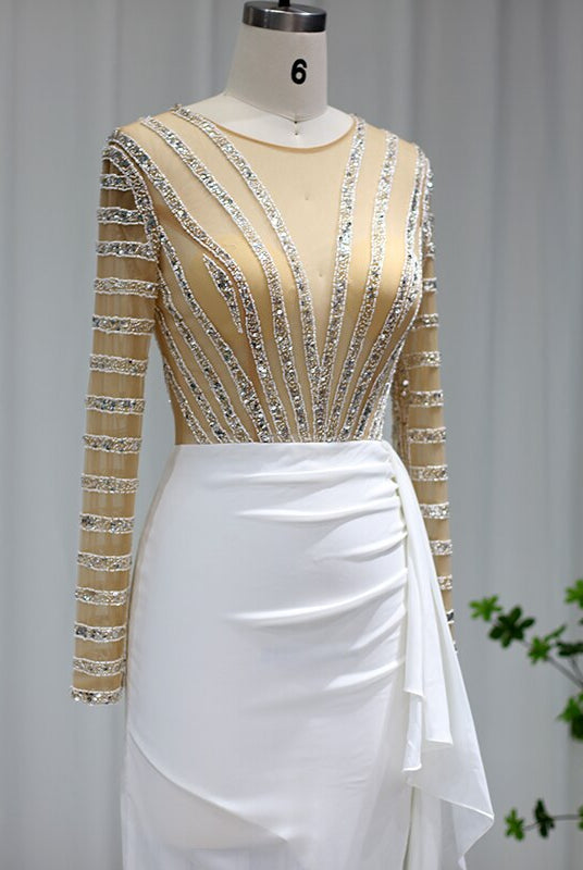 Dreamy Vow Dubai White Mermaid Arabic Evening Dress Long Sleeve Luxury Women for Wedding Party Midi Prom Formal Dresses 270