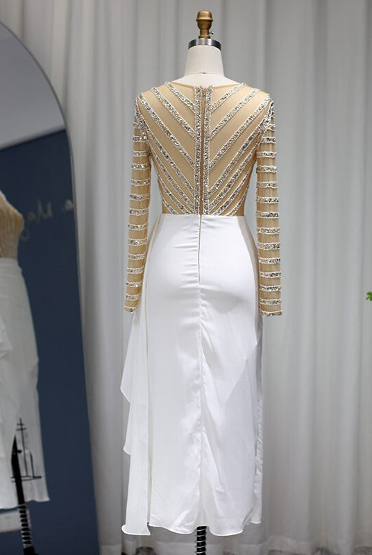 Dreamy Vow Dubai White Mermaid Arabic Evening Dress Long Sleeve Luxury Women for Wedding Party Midi Prom Formal Dresses 270