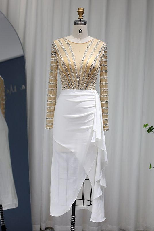 Dreamy Vow Dubai White Mermaid Arabic Evening Dress Long Sleeve Luxury Women for Wedding Party Midi Prom Formal Dresses 270