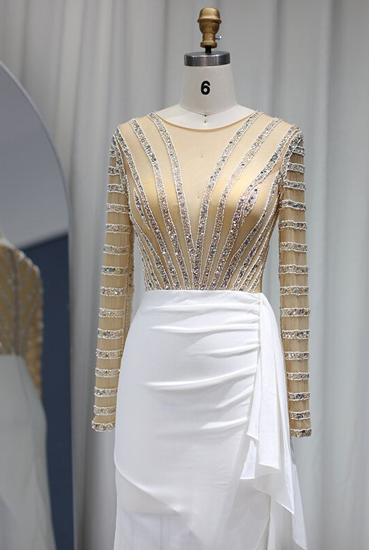 Dreamy Vow Dubai White Mermaid Arabic Evening Dress Long Sleeve Luxury Women for Wedding Party Midi Prom Formal Dresses 270