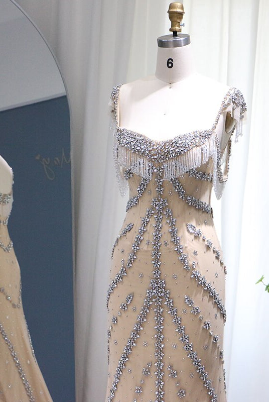 Dreamy Vow Kendall Jenner Nude Mermaid Luxury Dubai Evening Dresses 2023 Crystal Tassel Long Prom Graduation Party Gowns 358