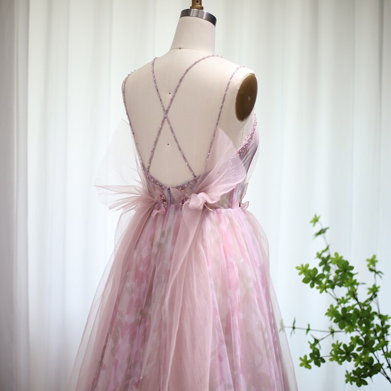 Dreamy Vow Lilac Floral Tulle Long Evening Dress 2023 Spaghetti Straps Backless Formal Prom Dresses for Wedding Party 236