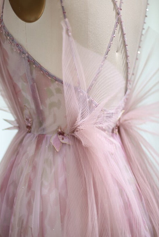 Dreamy Vow Lilac Floral Tulle Long Evening Dress 2023 Spaghetti Straps Backless Formal Prom Dresses for Wedding Party 236