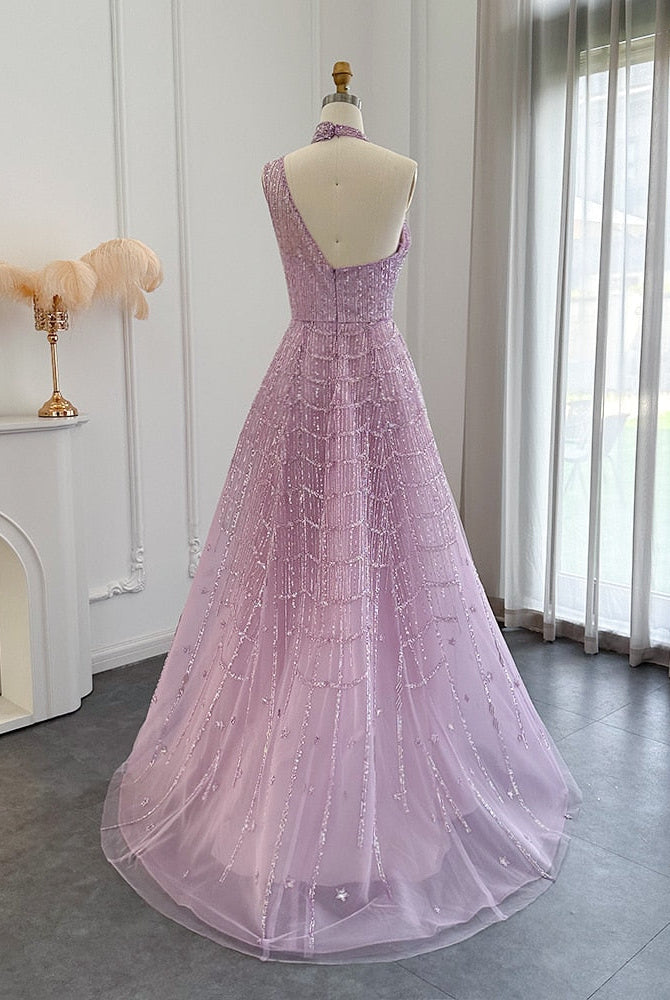 DreamyVow Luxury Beaded Dubai Lilac Evening Dresses for Women Wedding Party 2023 Elegant Long Arabic Prom Formal Gowns 329
