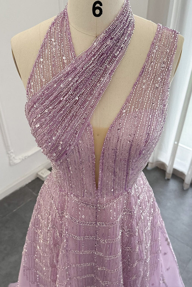 DreamyVow Luxury Beaded Dubai Lilac Evening Dresses for Women Wedding Party 2023 Elegant Long Arabic Prom Formal Gowns 329