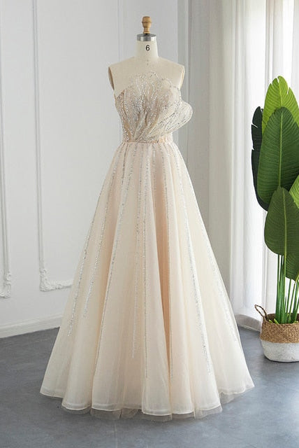 Dreamy Vow Luxury Dubai Beaded Lilac Evening Dress Elegant Scalloped Arabic Women Formal Prom Dresses for Wedding Party 247