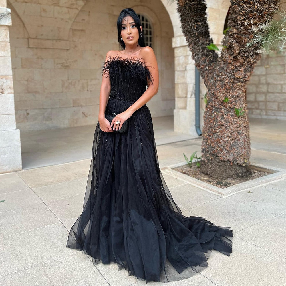 dubai formal dresses Luxury Black Feathers A-Line Evening SS401 – Sharon Said Color:Light Green JSK Only Red Tartan Romany dress OCEANSIDE TOILE ON CHIFFON featuring a deep V