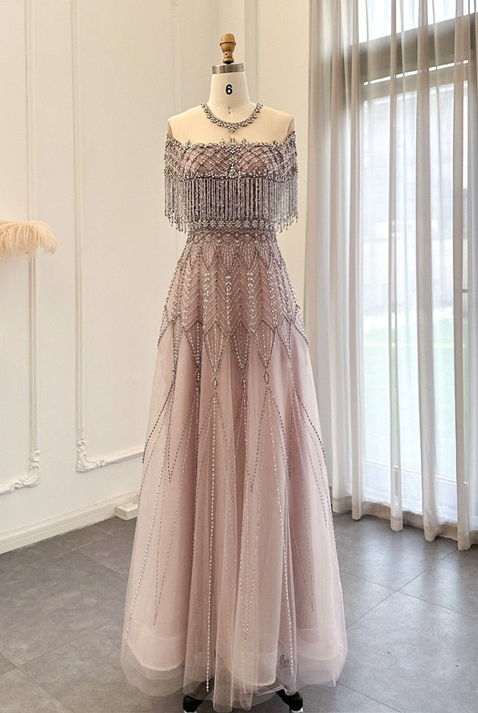 Dreamy Vow Luxury Tassel Heavy Beaded Arabic Evening Dresses for Women Wedding Party Elegant Long Formal Gowns In Stock 061
