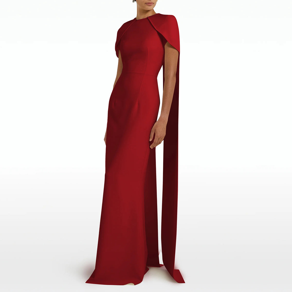 Elegant Pink O-Neck Mermaid Evening Dress with Cape Sleeves SF033