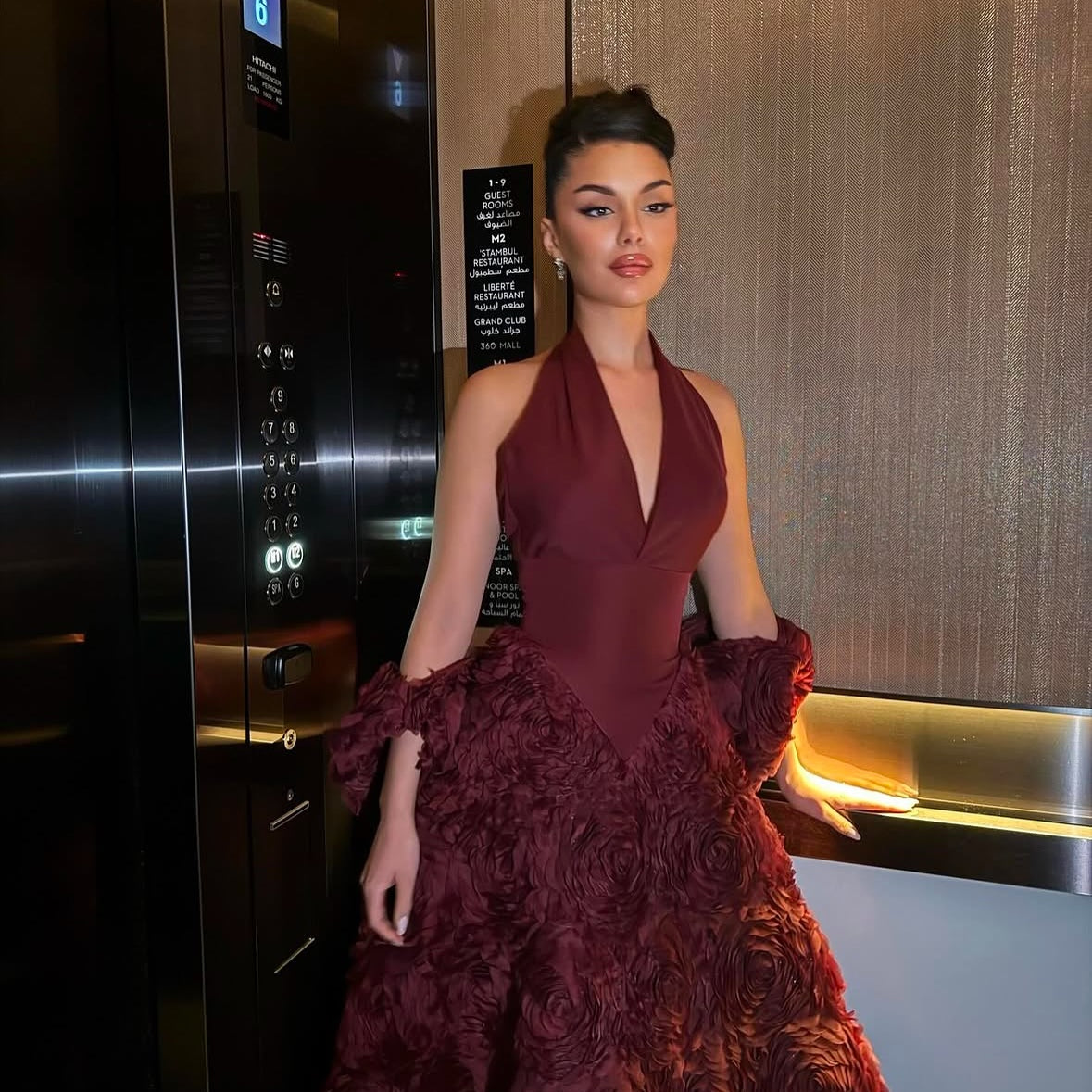 Gorgeous 3D Floral Burgundy V-Neck Evening Dress SF197
