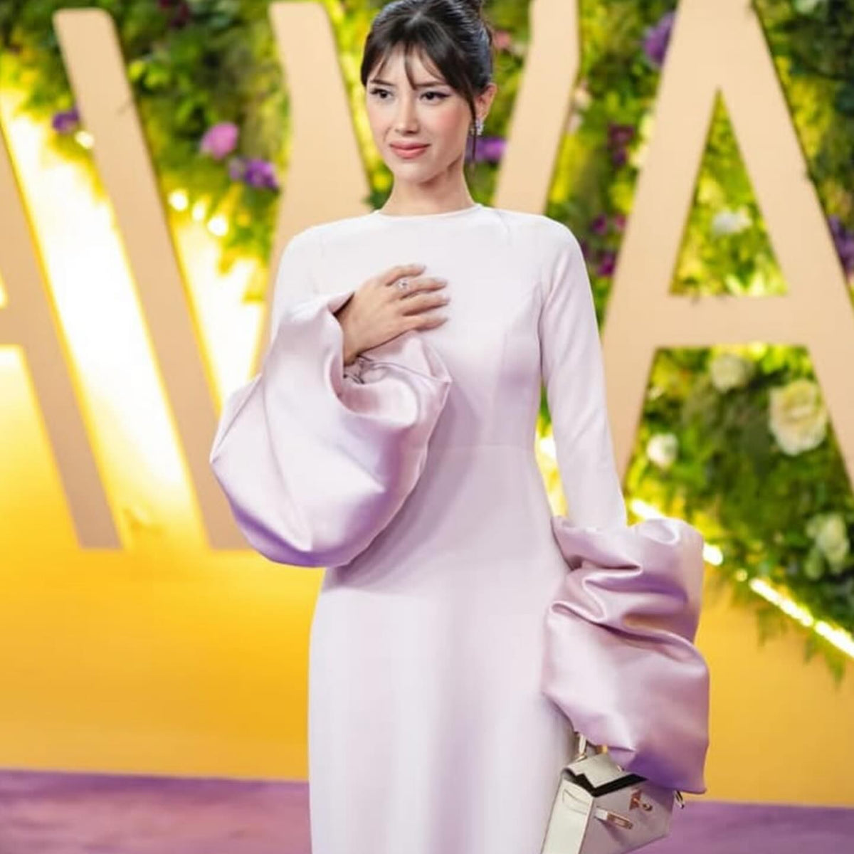 Elegant Pink Long Sleeves Satin Evening Dress SF161