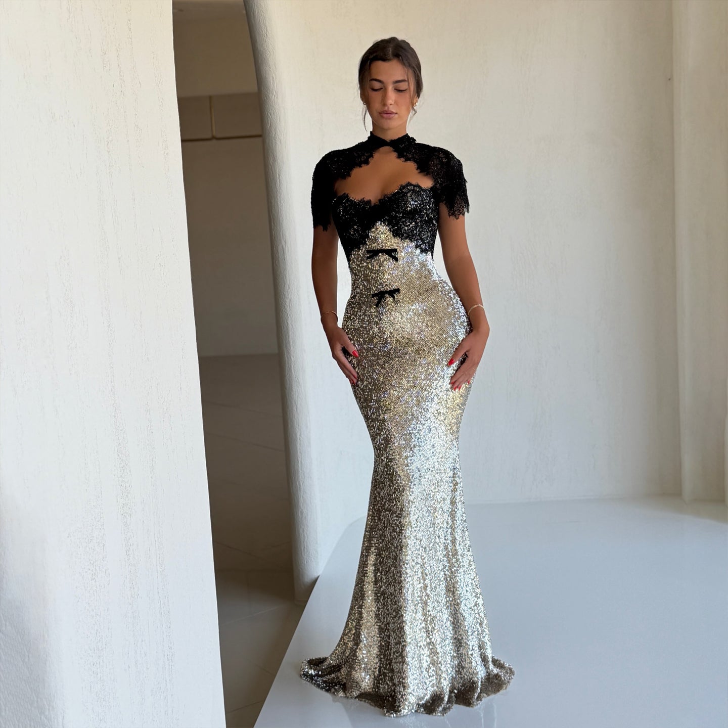 Sharon Said SF236 silver sequin mermaid evening dress