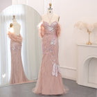Luxury Mermaid Pink Evening Dress with Feathers Scarf SS478