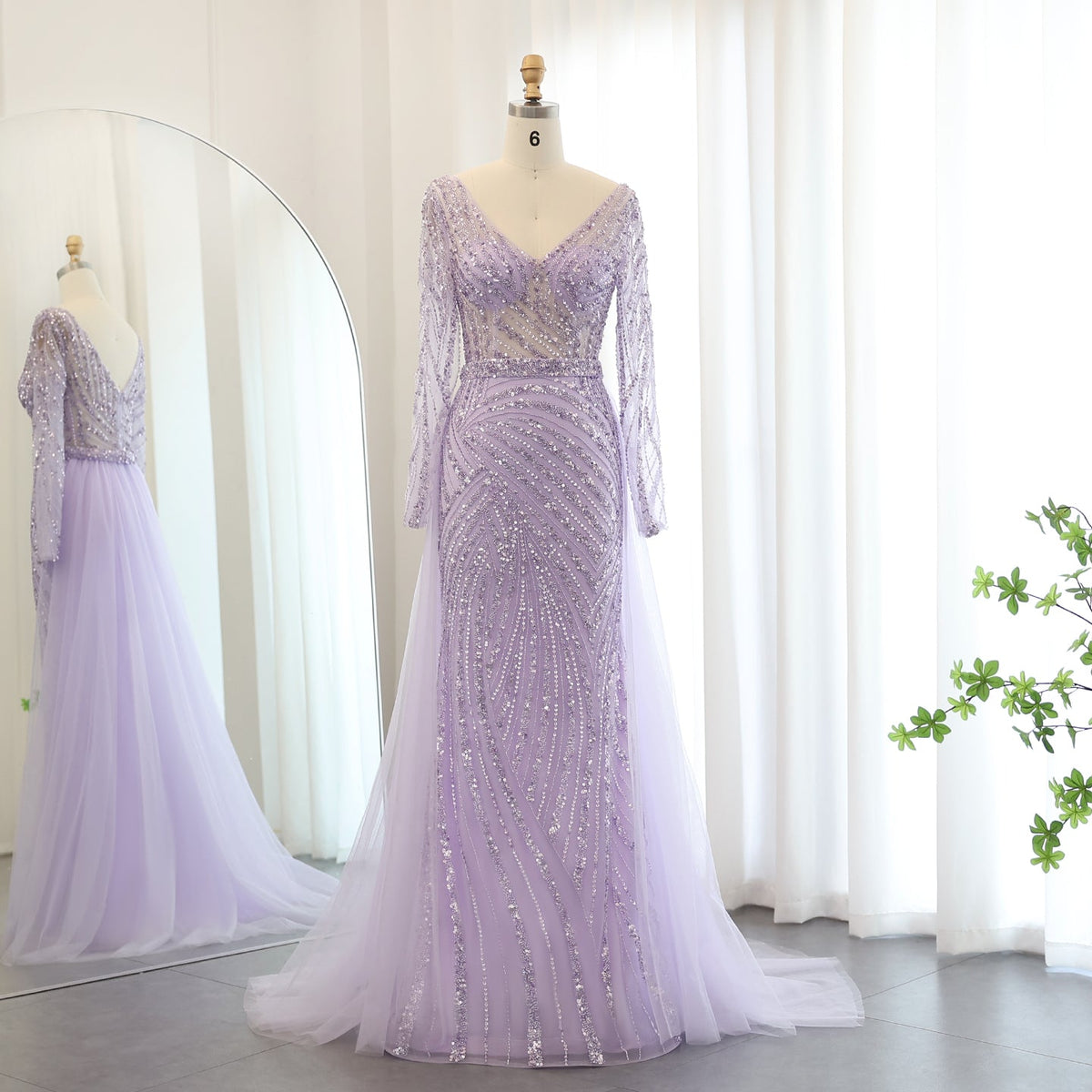 Luxury Lilac Mermaid Evening Dresses with Detachable Skirt SS432